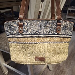 Sakroots Yellow Straw & Blue Floral Tote Bag